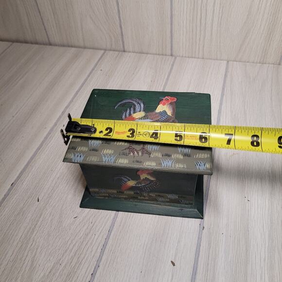 Vintage Handpaited Rooster Wood Recipe Box Bird Farmhouse Cottagecore Boho - Picture 3 of 12